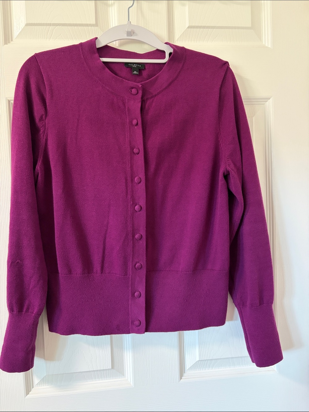 Talbots Women's Magenta Button-Front Crewneck Cardigan